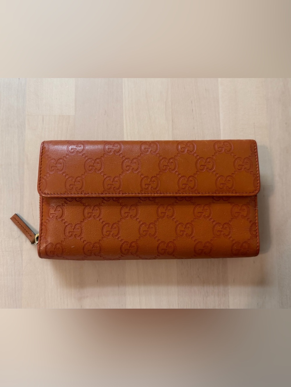 Gucci Guccisima Embossed GG Leather Continental Wallet - Tan